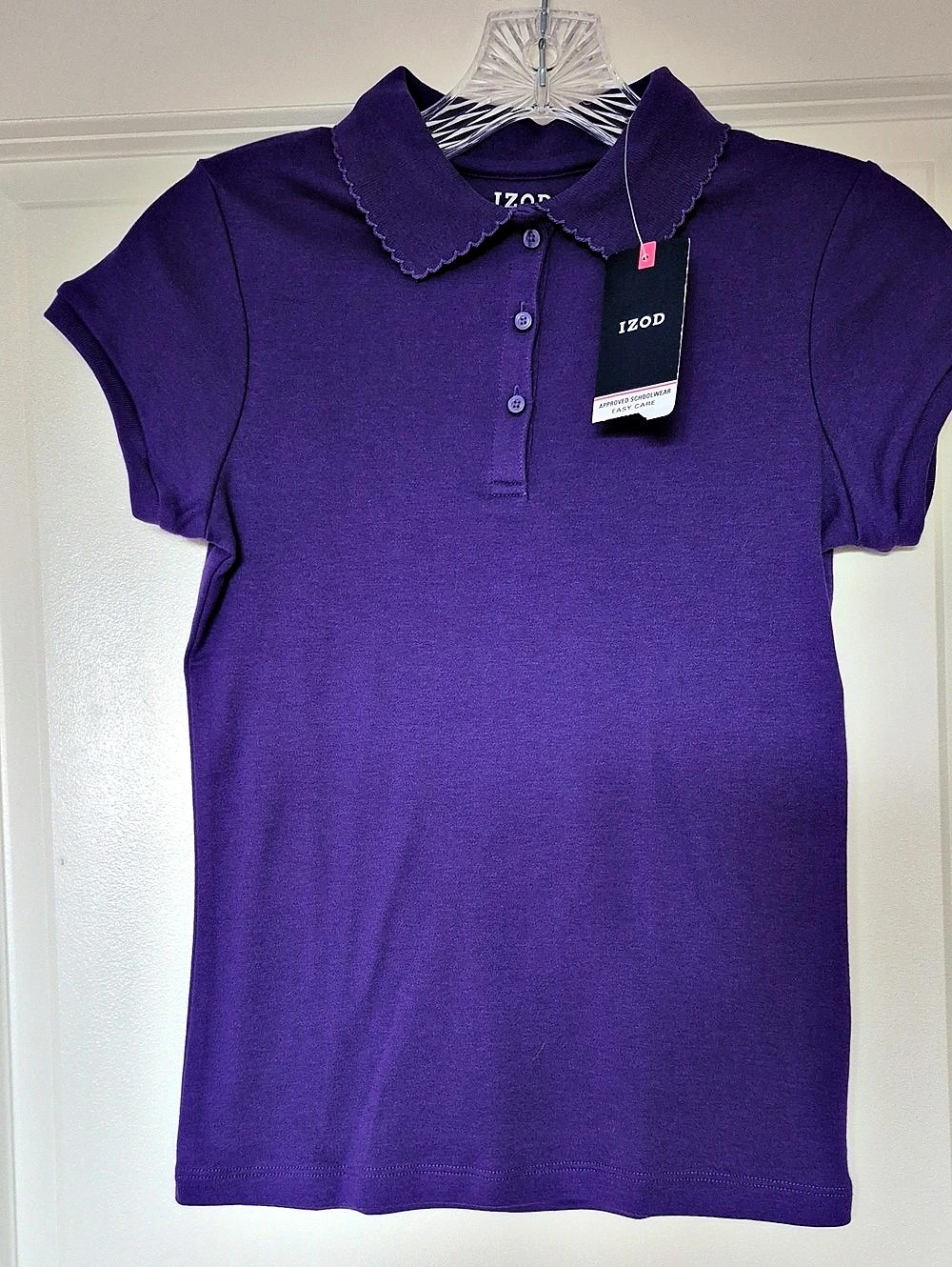 IZOD Girls Schoolwear Scallop Collar Polo Purple Girls Medium